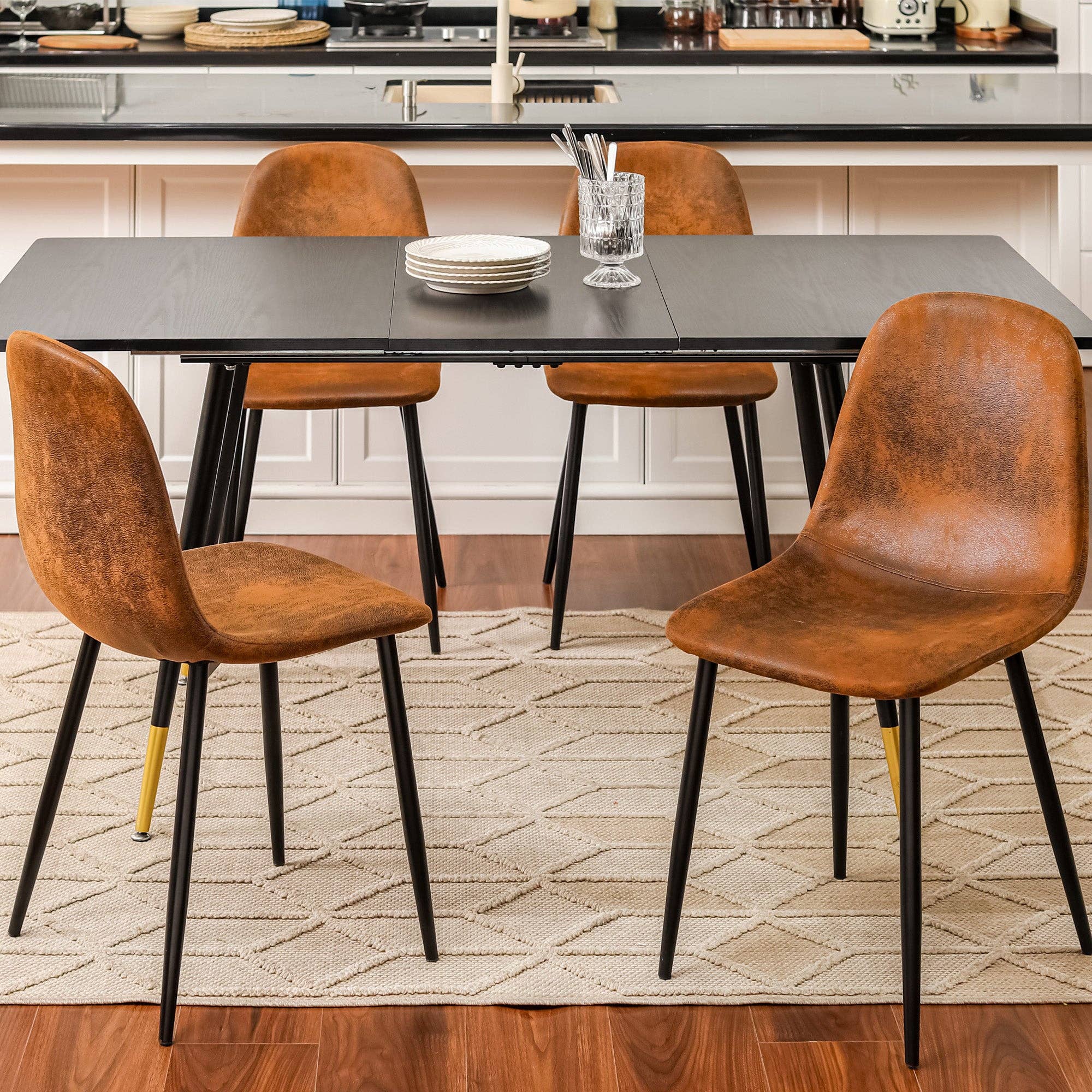 Urban Meuble – wholesale Stol – Set med 4 vintage skandinaviska matstolar i retro brunt mocka CHARLTON SUEDE BROWN3