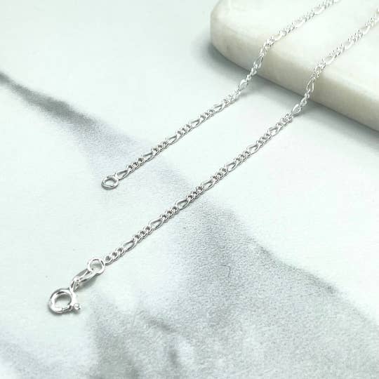 925 Sterling Silver 1mm Figaro Chain, Dainty Chain, 18 Inches, Stamped 925 for wholesale by Luxus Accessories