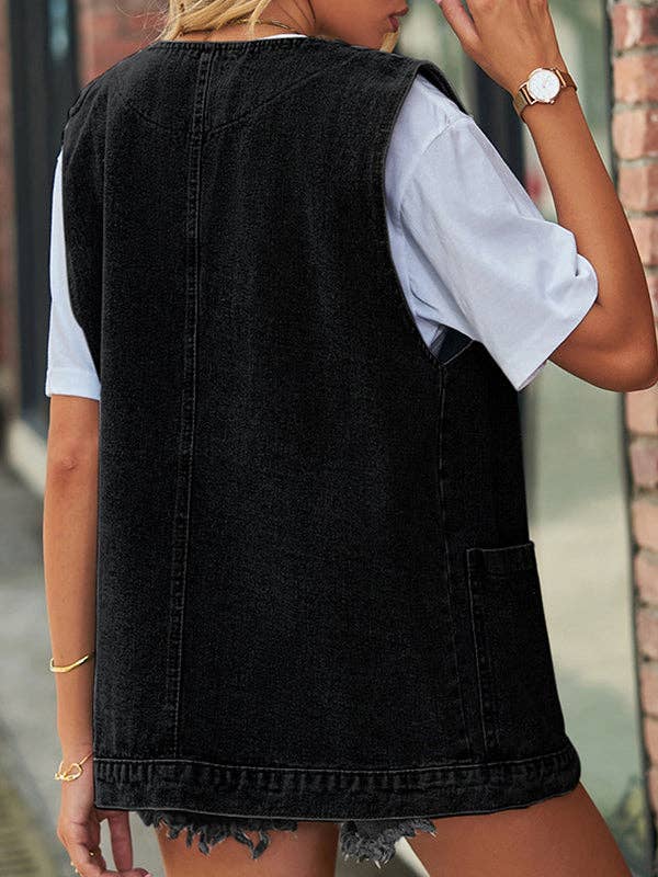 Plush Looks - Wholesale Suit Vest - Women's - Loose Sleeveless Split-Joint V-Neck Vest Top
