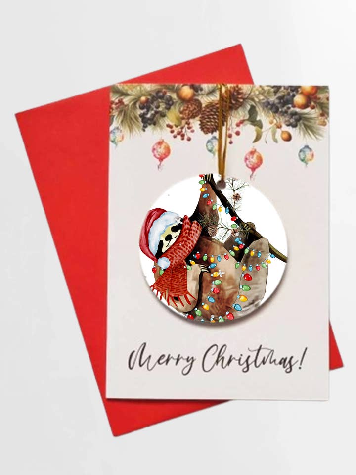 Merry Christmas Christmas Sloth Card + DETACHABLE BAUBLE for wholesale by Homemade Hollydays Wholesale