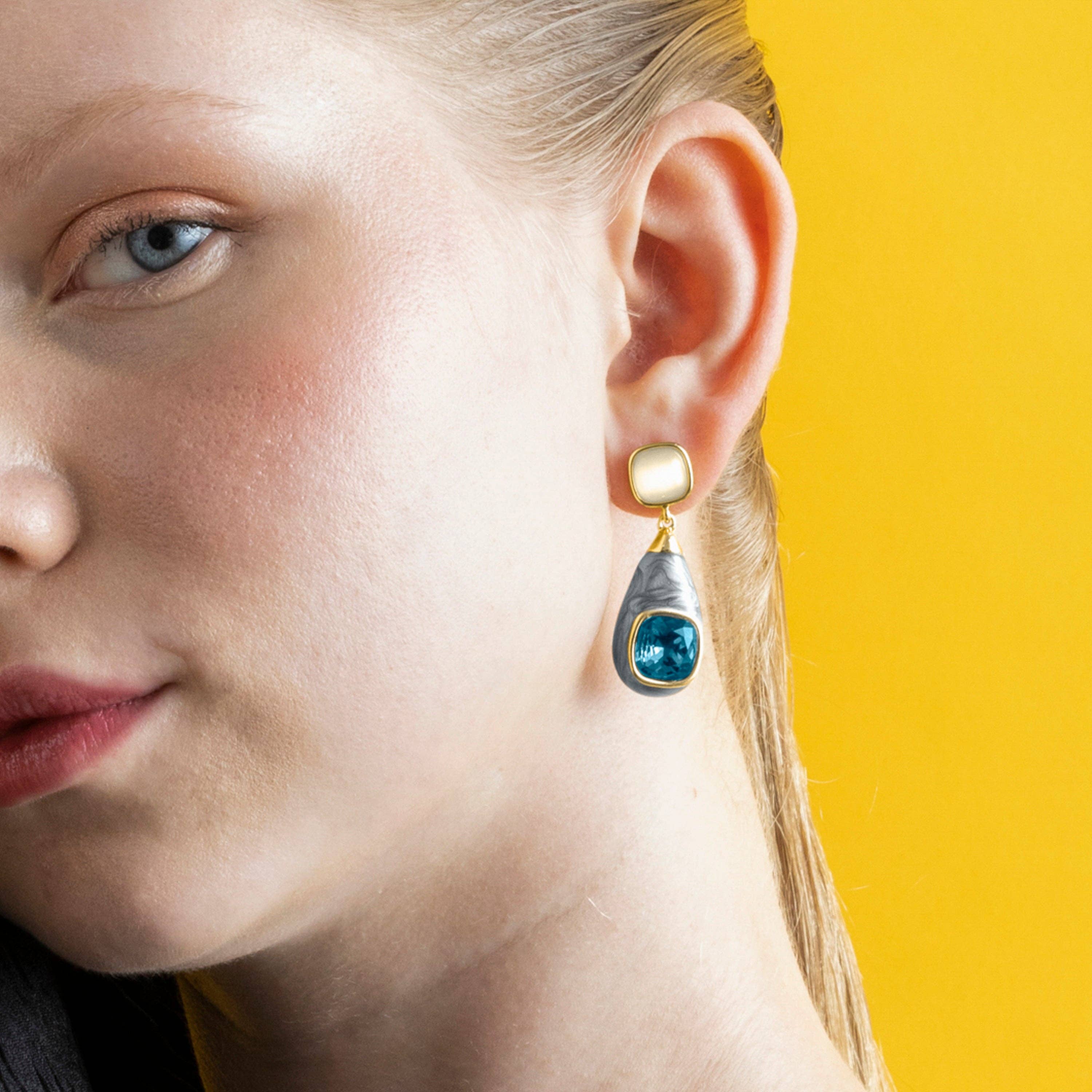 Luxenter – wholesale Hängande örhängen – Luxenter örhängen med kattöga, 18k guldplätering - Sethi4