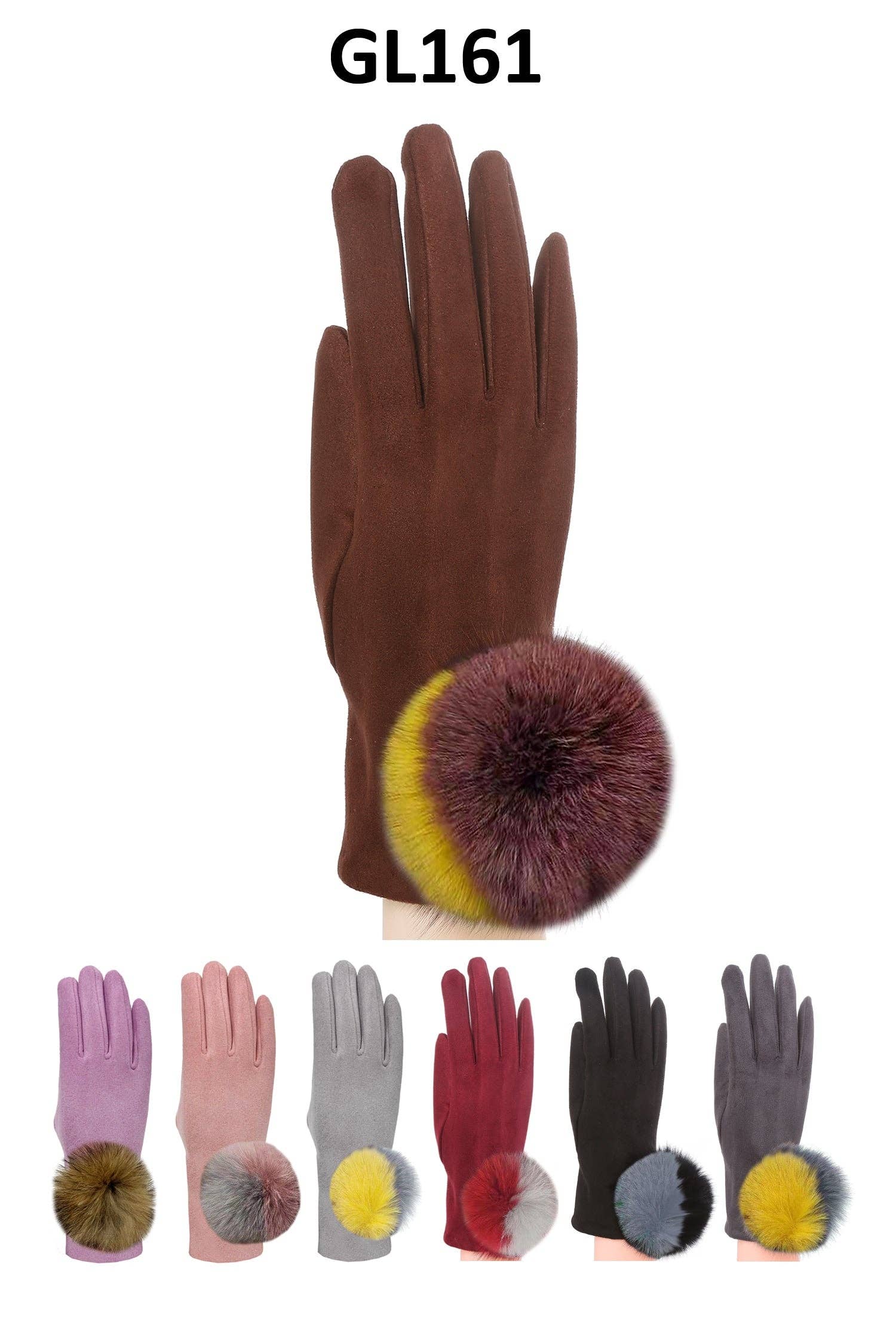 ASSORTED WOMEN'S POM POM GLOVES 161. (12PAIR) for wholesale on Faire2