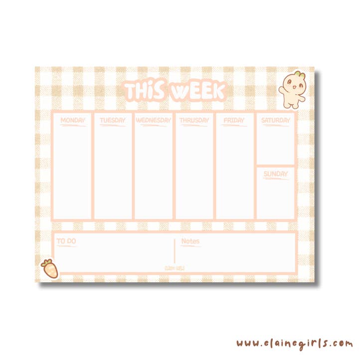 Notepad 11 x 8.5 | Weekly Planner | Peach Gingham for wholesale by Elaine Girls