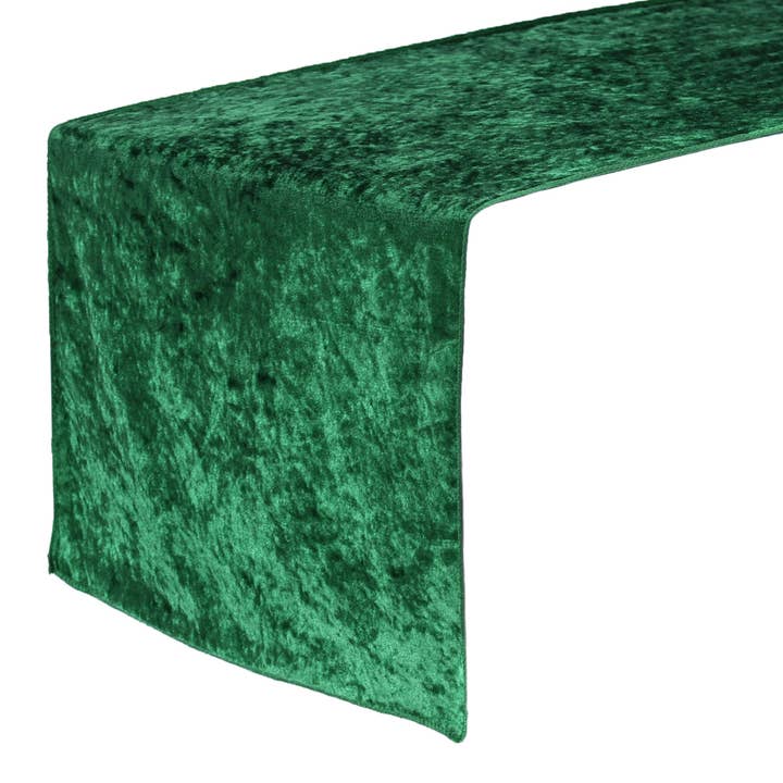 14 x 108 Inch Crushed Velvet Table Runner Emerald Green for wholesale by YOUR CHAIR COVERS