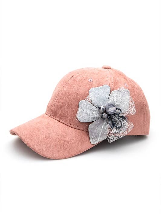 Beaded Flower Suede Fashion Cap for wholesale by Artini Accessories