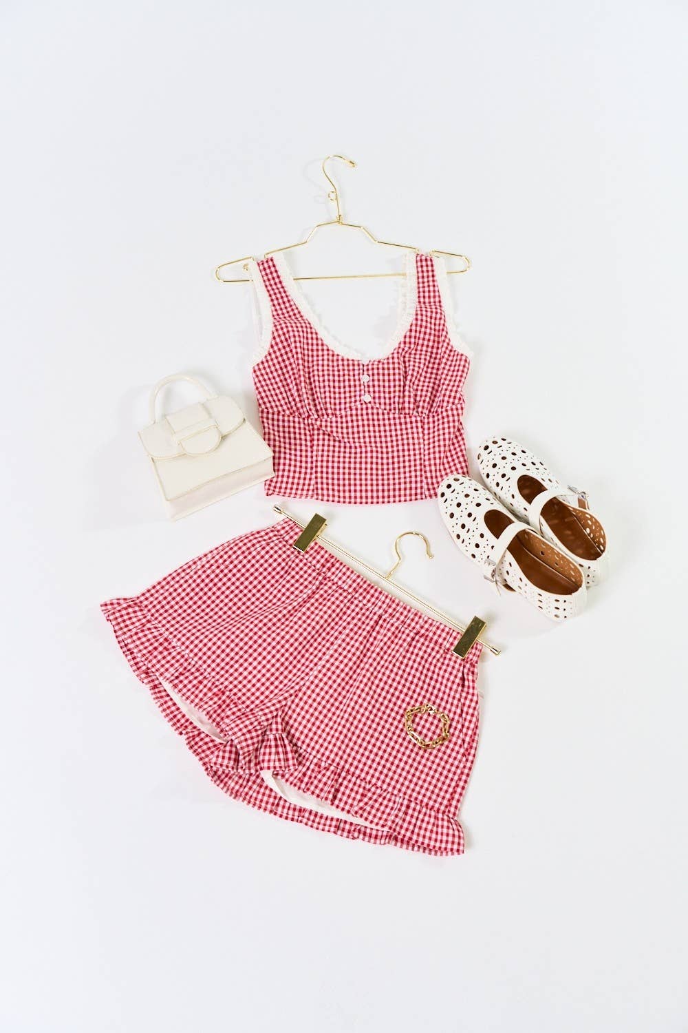 Blue Blush - Wholesale Blouse - Women's - Gingham Lace Crop Top10