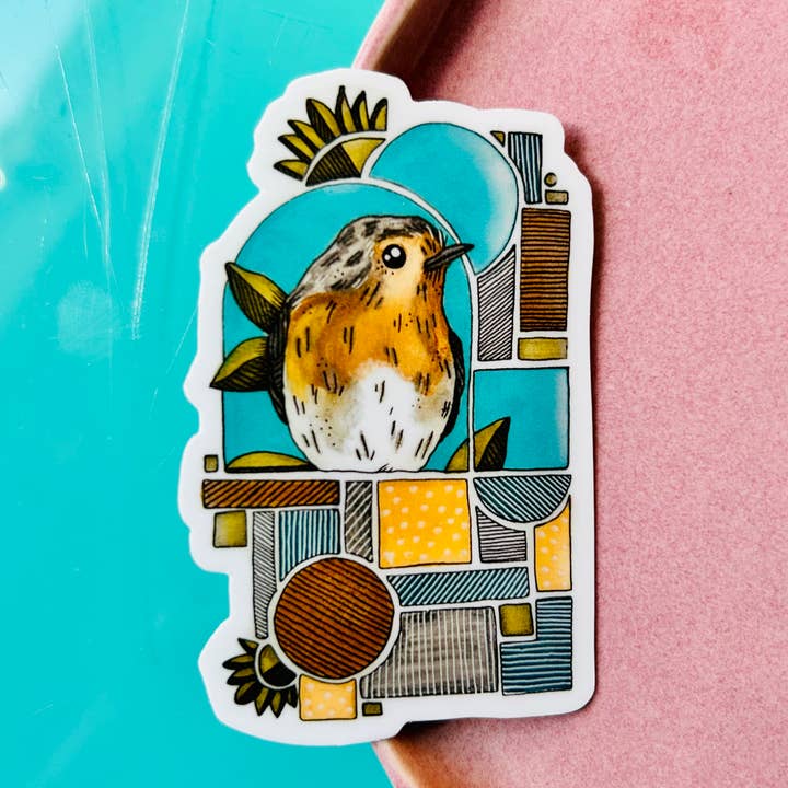 European Robin Stained Glass Vinyl Sticker for wholesale by Dear Darlington