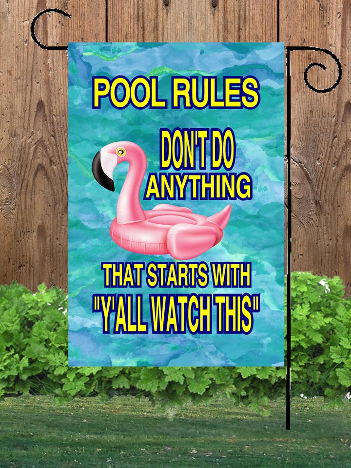Pool Rules Garden Flag for wholesale by Happy Cow Lawn Decor