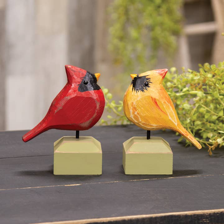 The Hearthside Collection - Wholesale Decorative Tabletop Object - Carved Chunky Wood Male Cardinal on Base