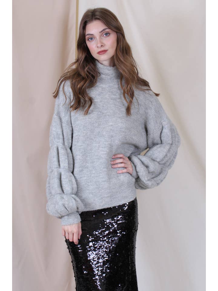Fore Collection - Wholesale Pullover-trui - Dames - GEBREIDE OVERSIZED TRUI MET RONDE HALS, MOUWDETAIL - TI24605