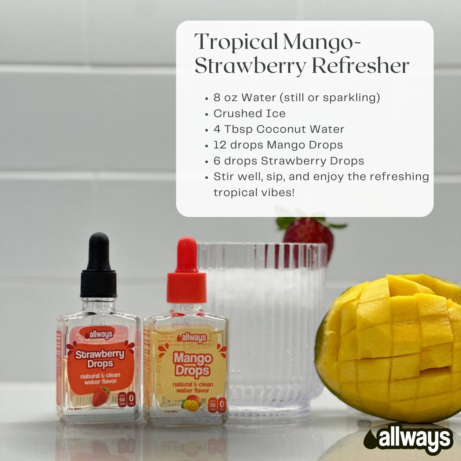 Allways Drops - Wholesale Flavored Syrup - Mango Water Drops, Natural Flavor, 1 oz, 50 Servings2