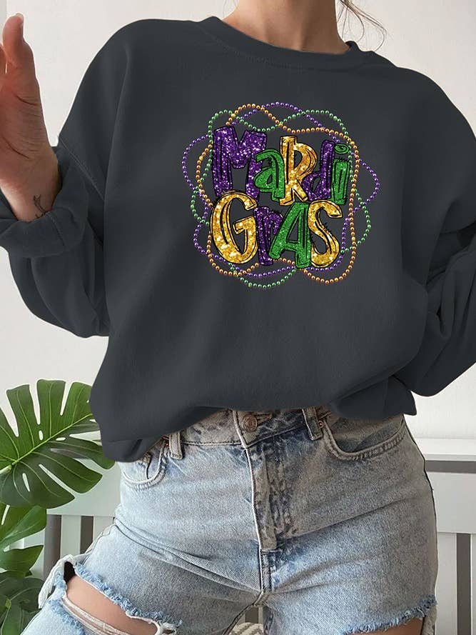 UNISHE - Wholesale Graphic Sweatshirt - Women's - Mardi Gras Long Sleeve Sweatshirts STC189C405