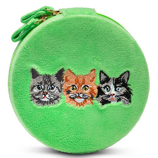 Living Royal - Wholesale Jewelry Box/Organizer - Velvet Jewelry Zip Case / Organizer - Kitten Caboodle -Green