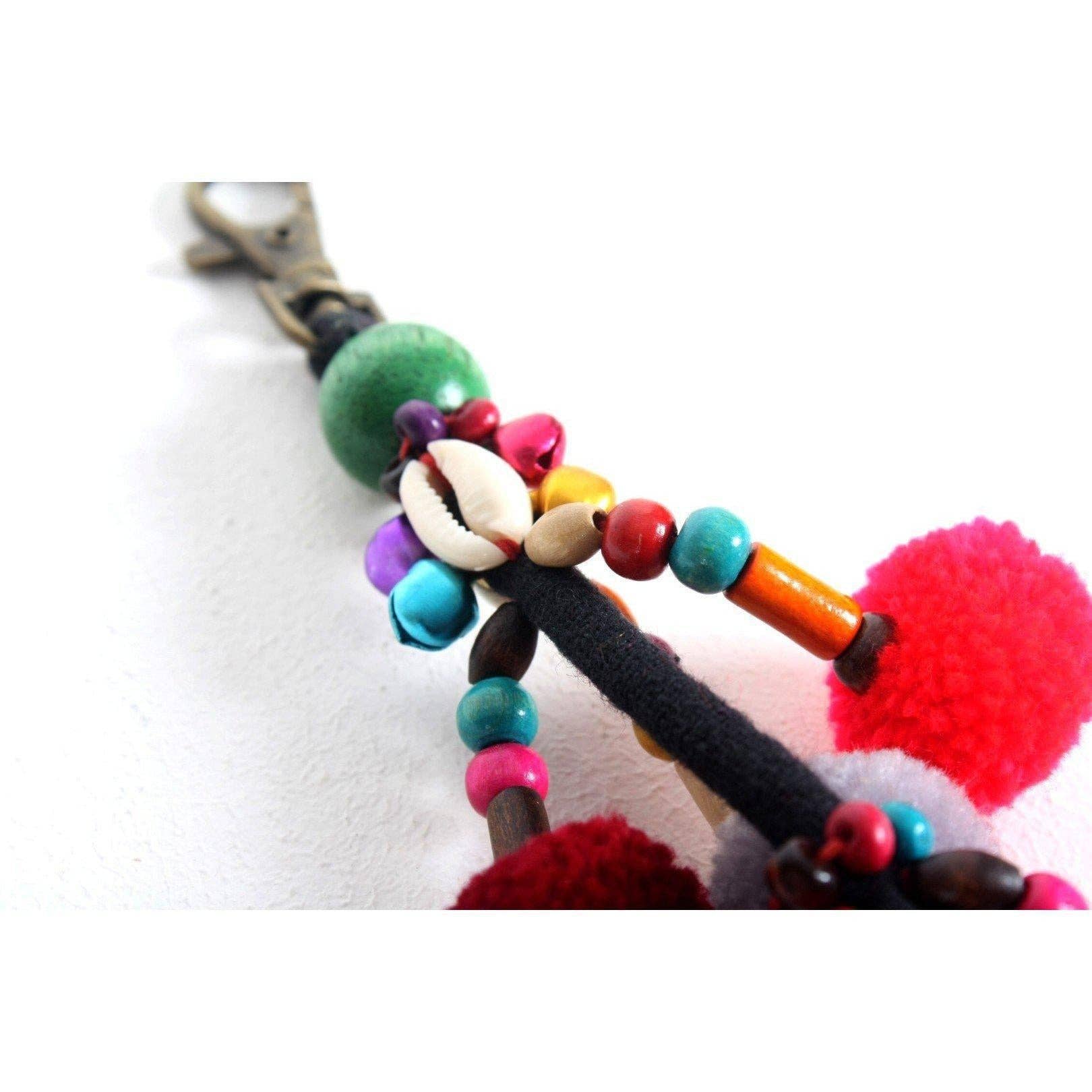 Lumily - Wholesale Purse/Bag Accessory - Women's - Cascade Pom Pom Keychain | Handmade Zipper Pull with Beads and Bells | Thailand3