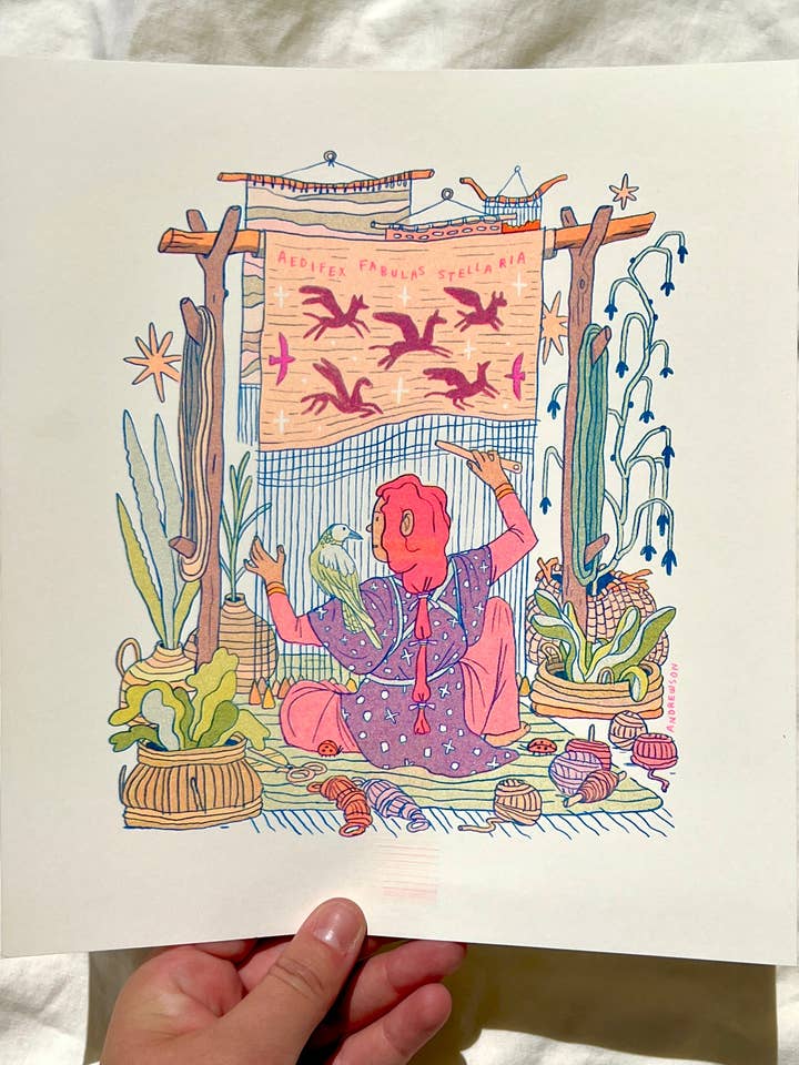 The Weaver: Builder of Star Stories - Riso Print for wholesale by Natalie Andrewson
