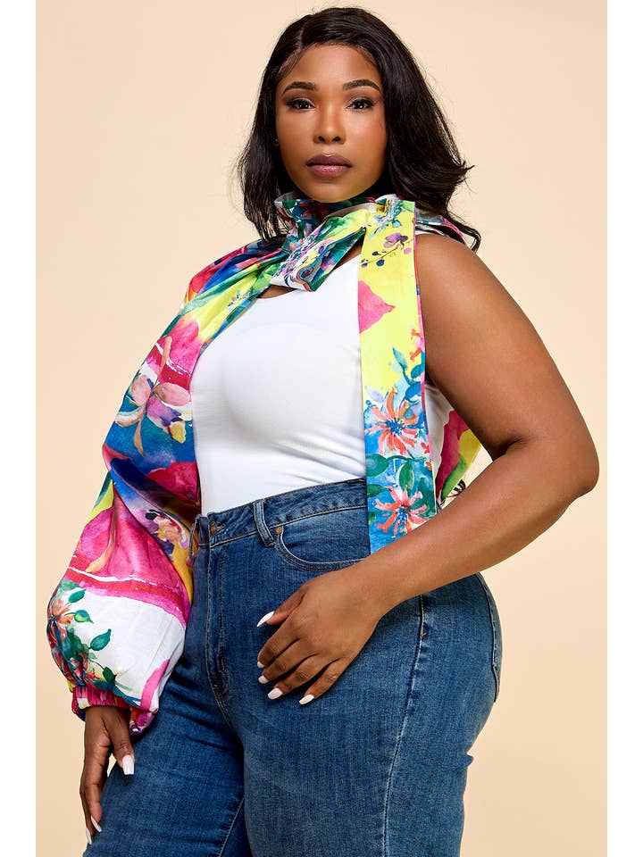 G179 PLUS Blousetop met hoge hals en één ballon en lange mouwen voor groothandel op Faire2