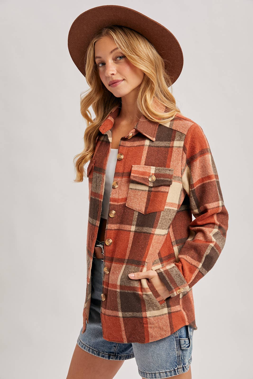 Bluivy - Wholesale Shirt Jacket/Shacket - Women's - FLANNEL PLAID SHACKET WITH POCKETS38