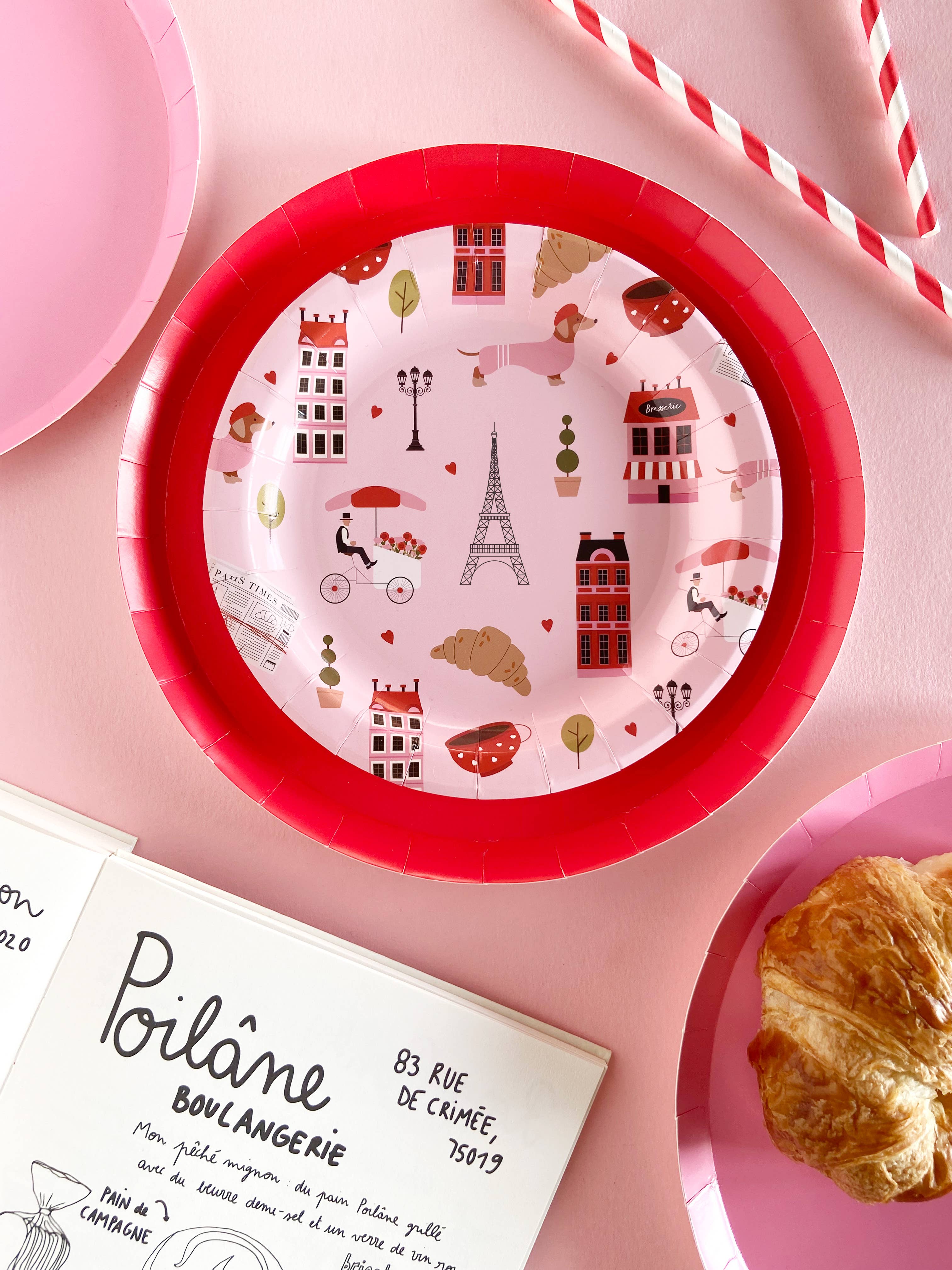 Spaghetti & Meatballs - Wholesale Disposable Plate - Paper Plates - Paris Valentine's Day Design 1