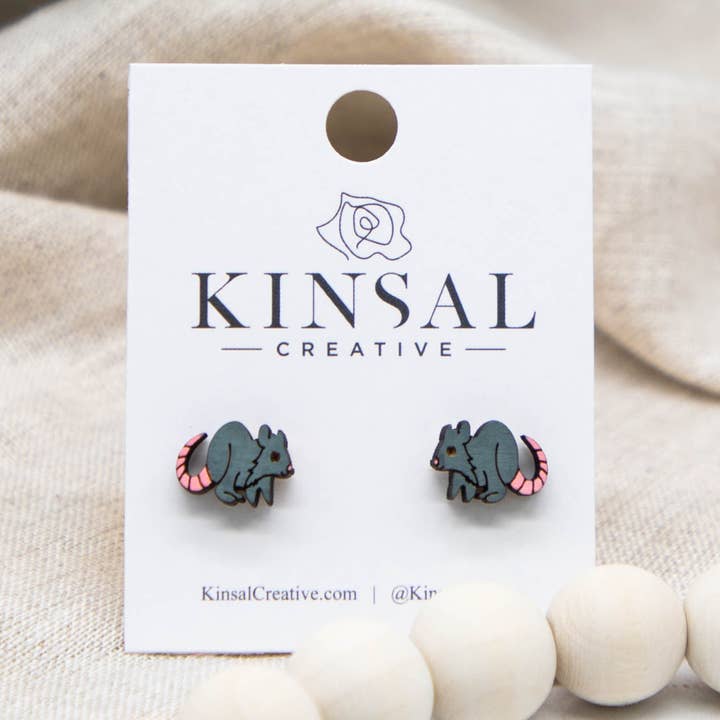 Rat Wood Stud Earrings for wholesale by Kinsal Creative