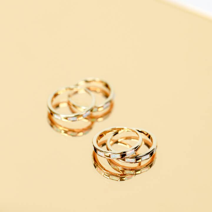 JaxKelly - Wholesale Multi-Stone Ring - Gold Rings - White Opal Inset Baguette