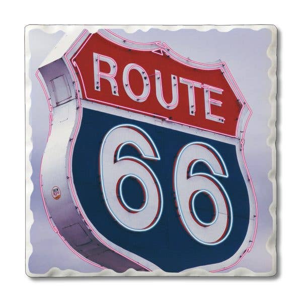 Single Tile Coaster - Route 66-Neon for wholesale by CounterArt/Highland Home/Thirstystone