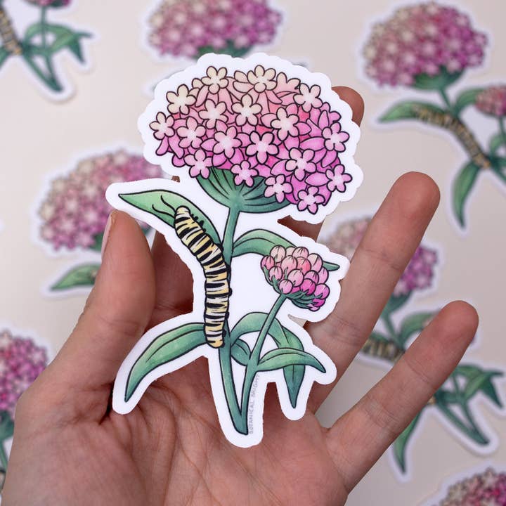 Botanical Bright - Wholesale Sticker - Milkweed and Monarch Caterpillar Waterproof Vinyl Sticker1