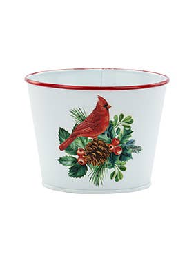 5" White Metal Cardinal Pot Cover #53078 for wholesale by Napco