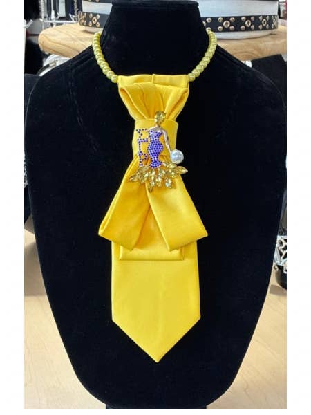 Custom Necktie Necklace - Yellow with Sigma Gamma Rho Brooch for wholesale by See it…Love it…Buy it