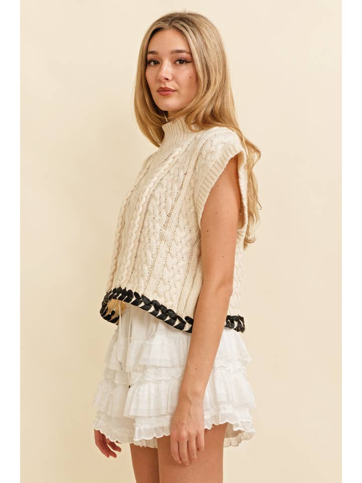 Cloud Ten - Wholesale Knit Sweater - Women's - CSW13362K - CABLE KNIT DROP SHOULDER CONTRAST STITCH SWEATER