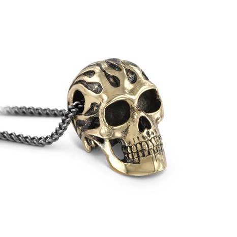 Flaming Skull Necklace - Bronze for wholesale by Lost Apostle