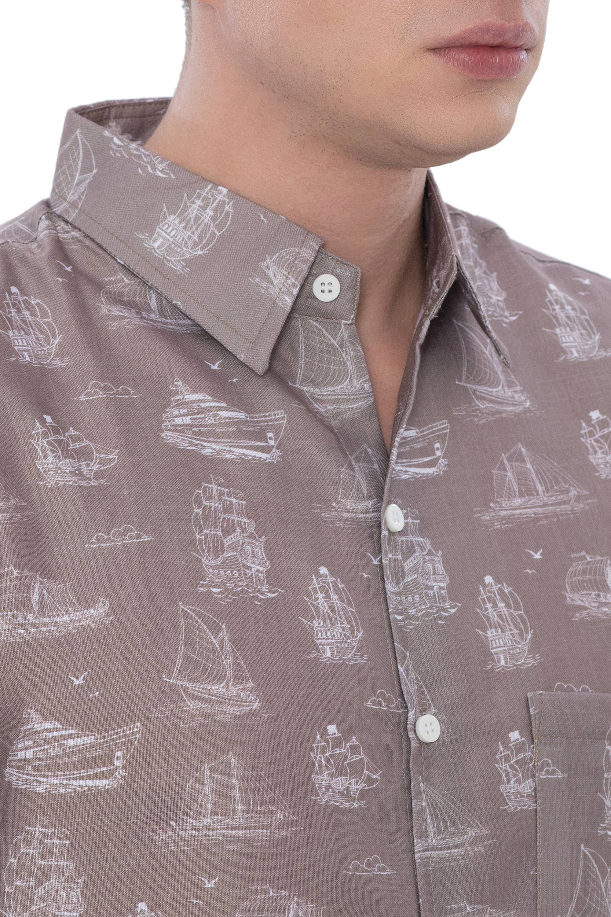 HAPPY BAY Linen Effect Mens Shirts Brown Ships P00404 for wholesale on Faire4