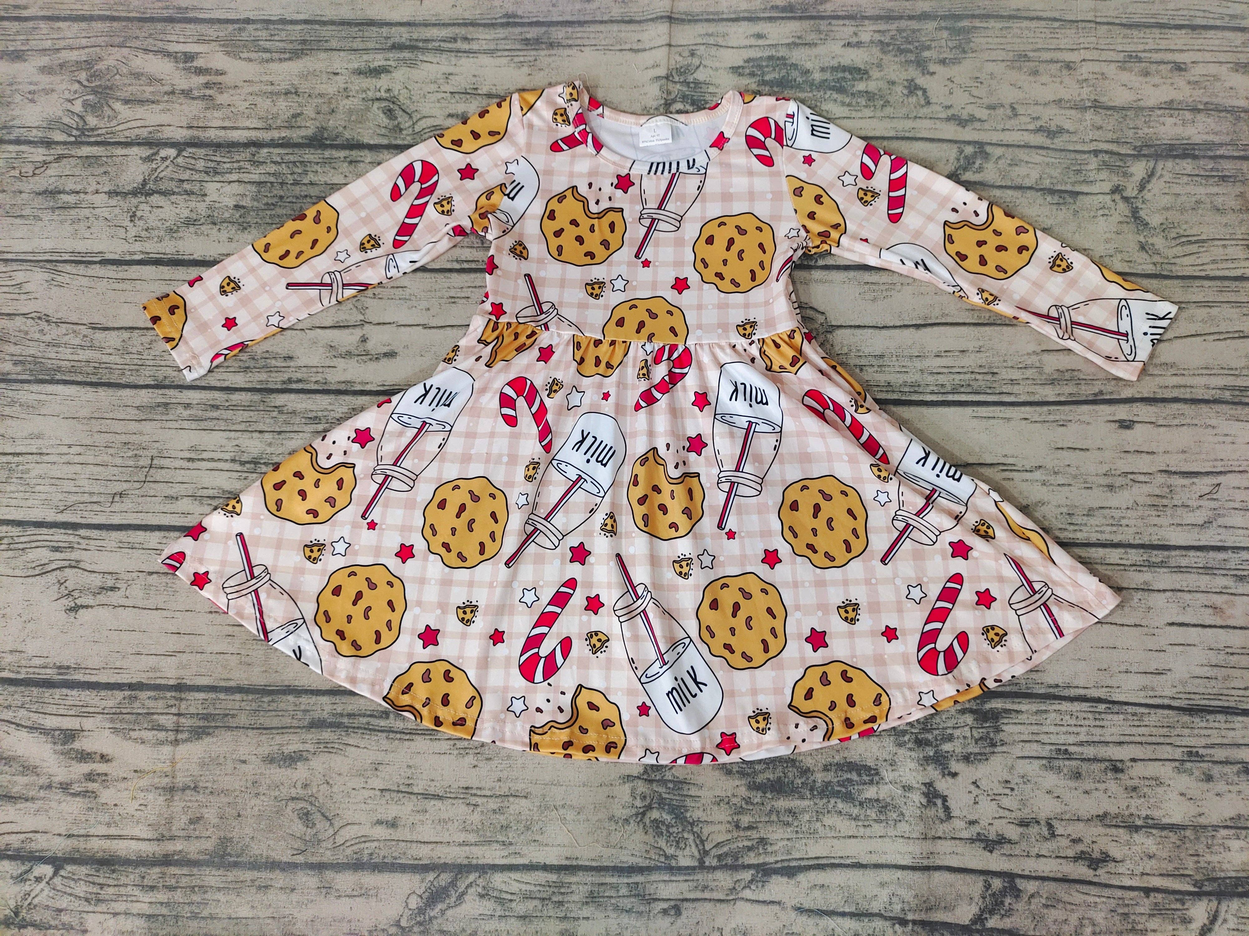 Aier Wholesale - Wholesale Dress - Kids - Baby Girls Pink Cookie Christmas Twirl Knee Length Dresses1