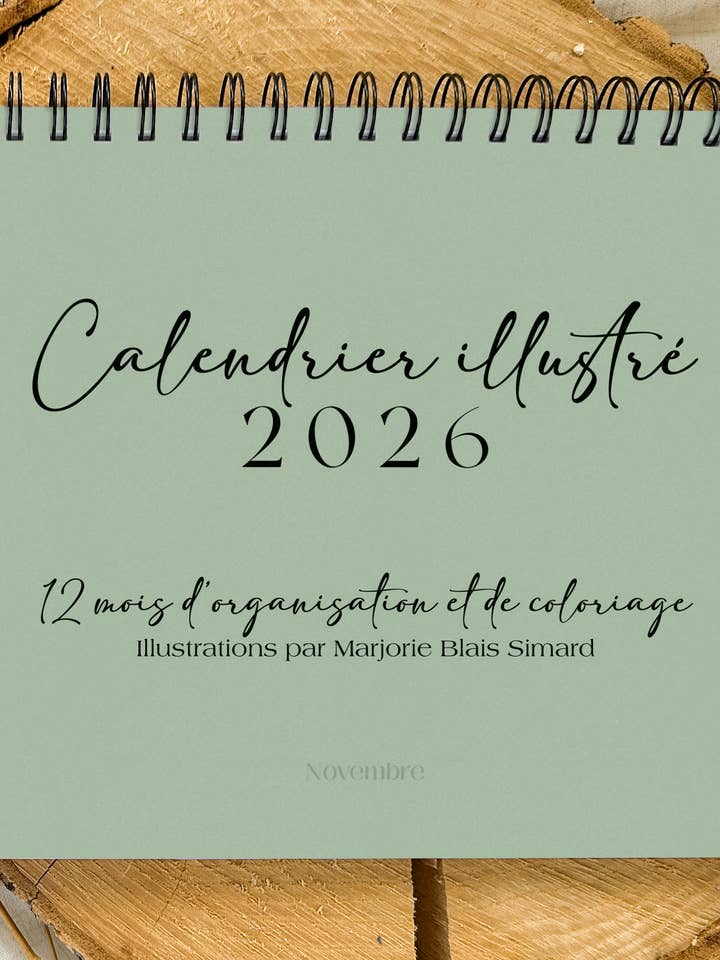 Calendrier illustré 2026 à colorier Sauge pour la vente par Novembre Boutique