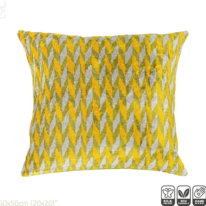 Zig Zag Silk Velvet Pillow Cover with Green & Yellow Colours for wholesale by OyzShop