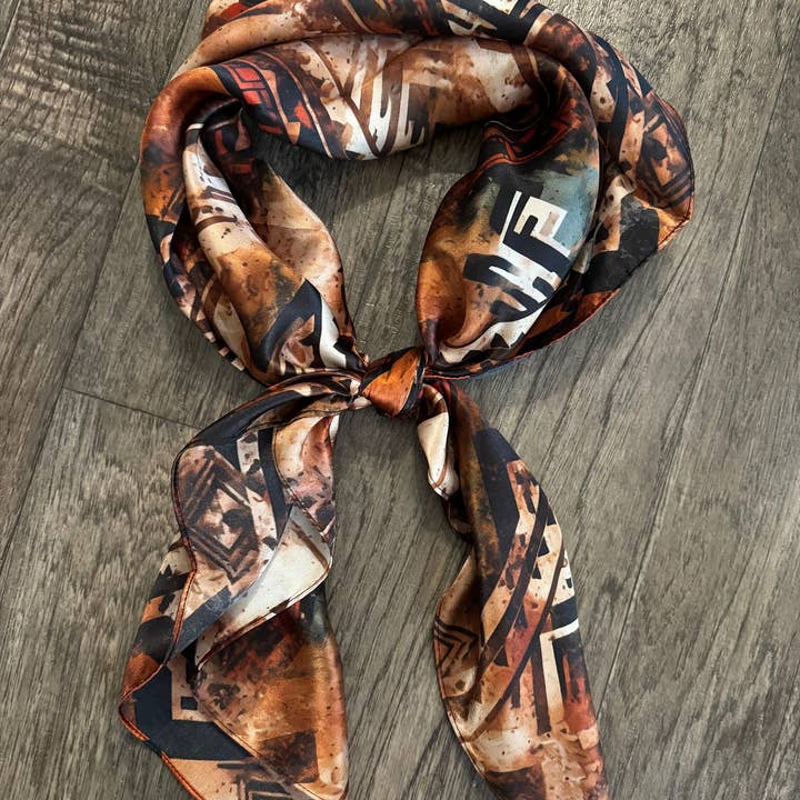 Double B Wild Rags - Wholesale Scarf - Women's - Silk Wild Rag Brown and Rust Grunge Tribal Print by Double B Wild Rags2