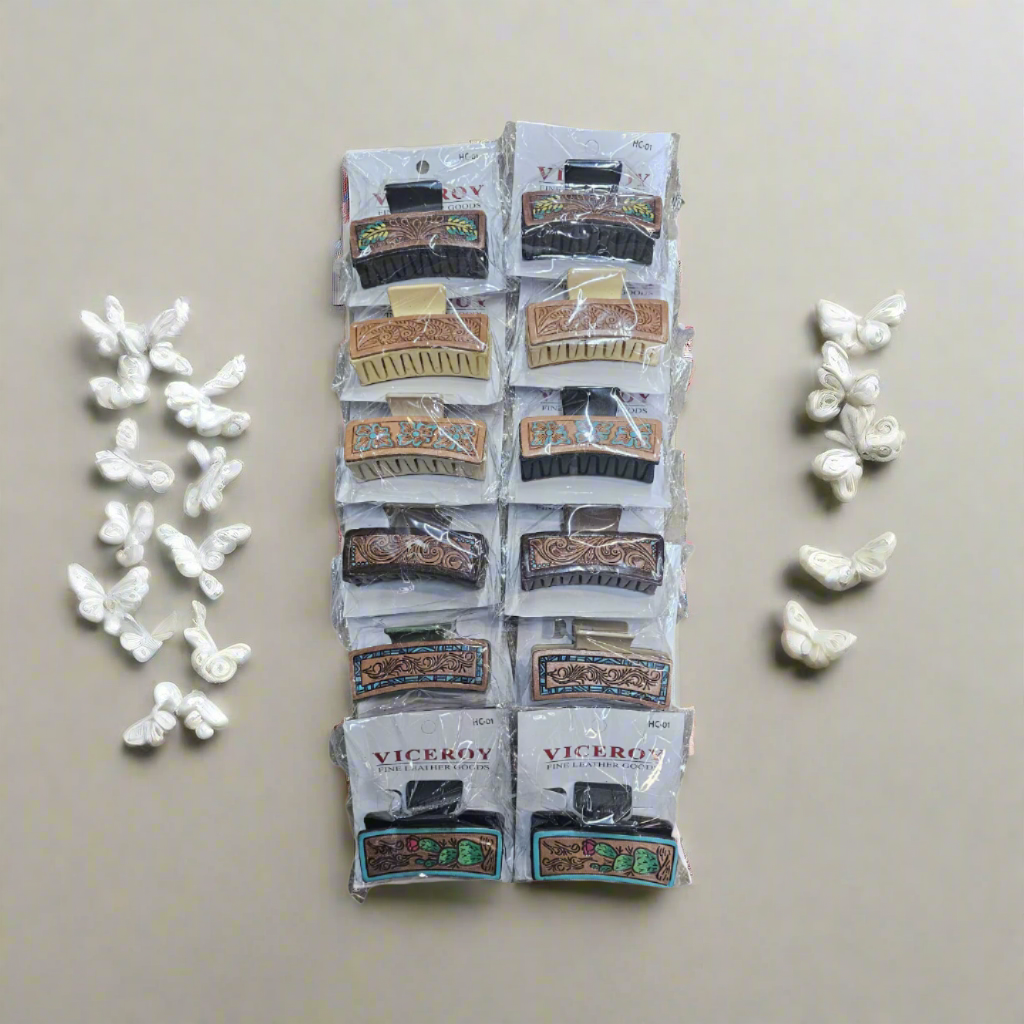 Viceroy Leathers – wholesale Hair clip – Women’s – Leather Tooled Hair Clips (12pack) HC-010