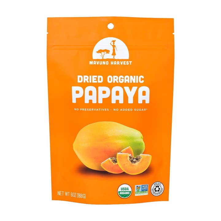 Mavuno Harvest Organics - Wholesale Dried/Dehydrated Fruit - Organic Dried Papaya, 6-pack case4