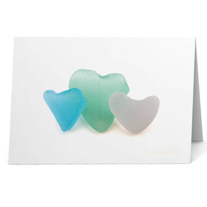 Sea Glass Hearts Trio Card for wholesale by Etched by the Sea, Inc.