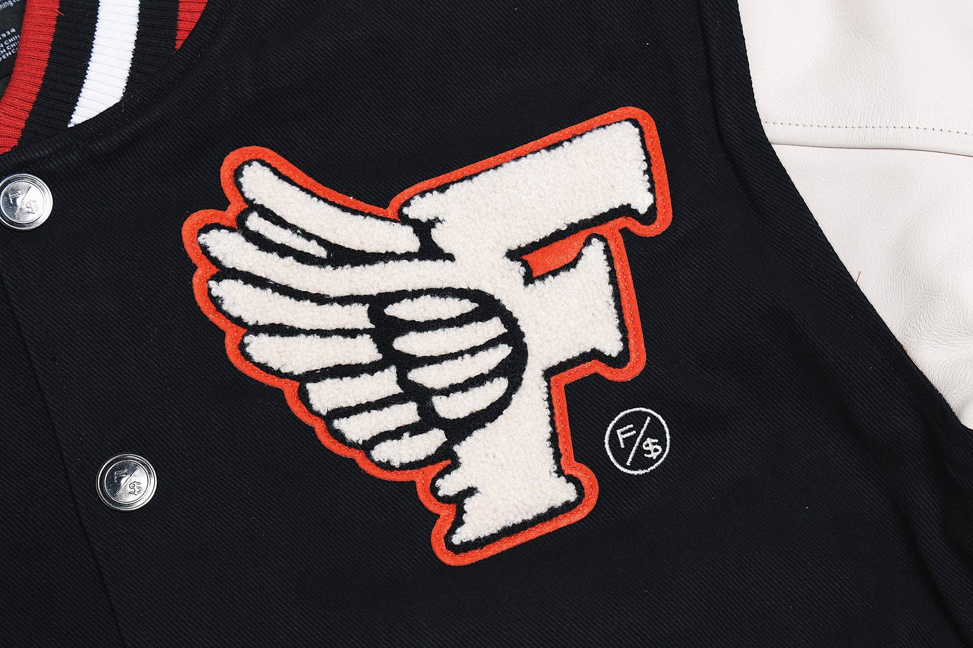 Denim Manifest Varsity Jacket (Black) for wholesale on Faire2