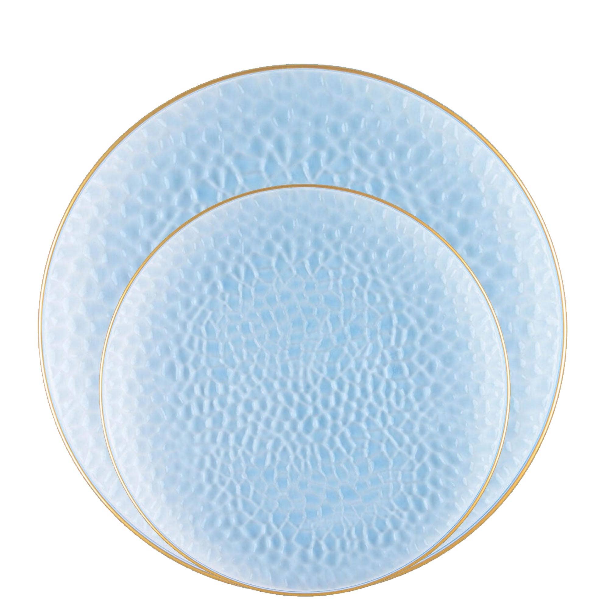 EcoQuality – wholesale Disposable plate – Disposable Hammered Blue Plastic Lunch Plates Gold Rim Combo1