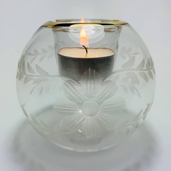 Blown Glass Candle Holder - Flowers Pattern for wholesale by Dandarah