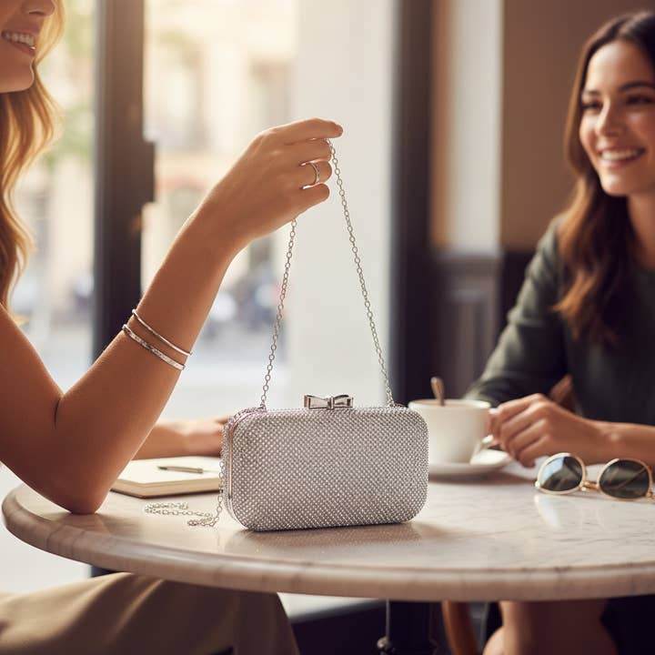 Athena Bridal Jewellery - Wholesale Clutch bag – women's - ATHENA COLLECTION - CRYSTAL BOW BAG - SILVER1