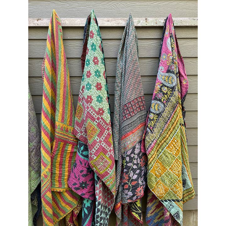 Green Overdyed Kantha Quilts for wholesale by Seeds