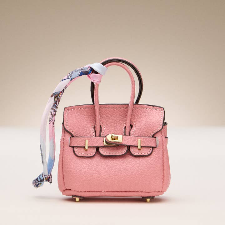 Lilla Haven - Wholesale Purse/Bag Accessory - Women's - Mini Handbag Keychain Charm | Faux Leather Purse Keyring with Twilly Scarf9