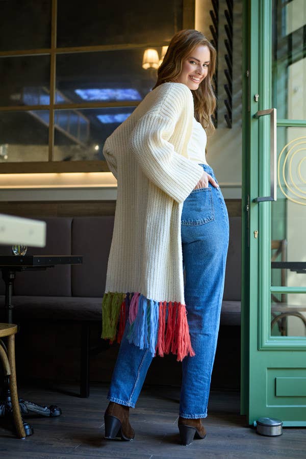 SAACHI - Wholesale Cardigan - Women's - Rainbow Tassel Knitted Long Cardigan3
