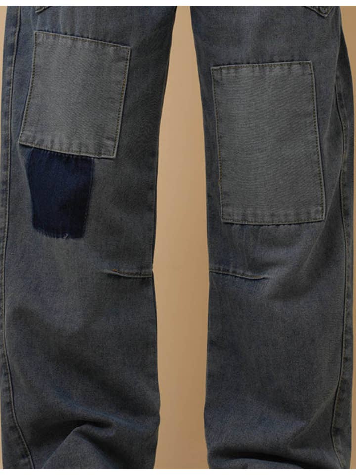 Blue Ladies String Tie Jeans Demin Splice Straight Leg Pants 8SKP50370 for wholesale on Faire6