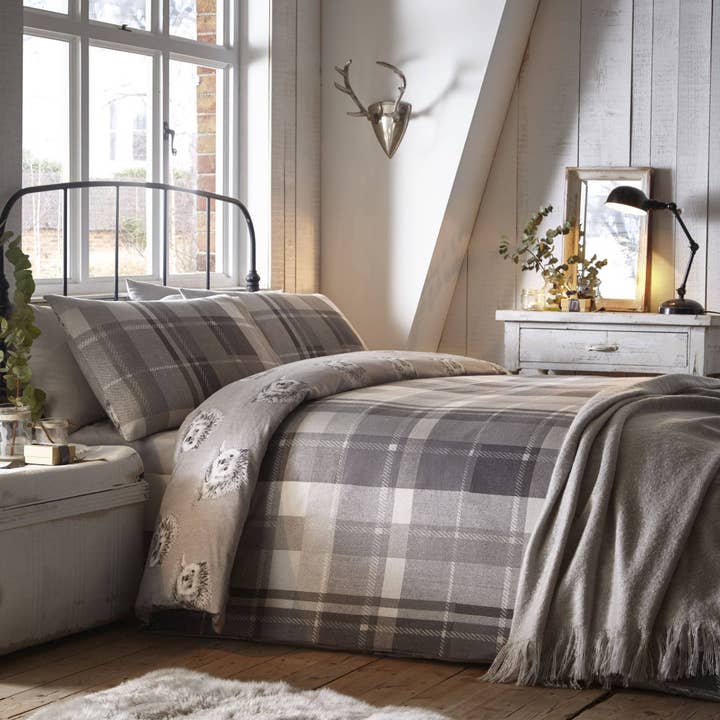 Colville Check Duvet Cover Set by D & D in Grey for wholesale by UW Home