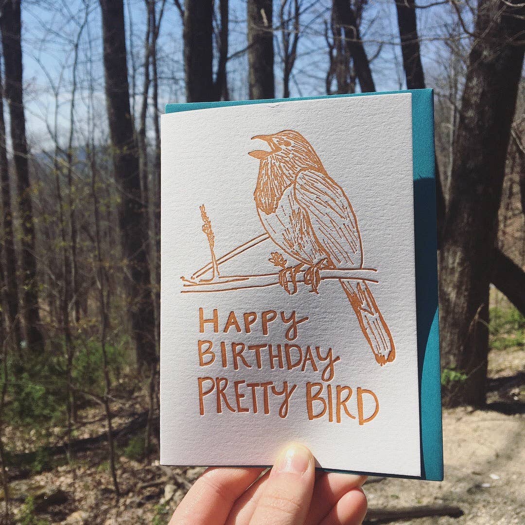 Macon York Press - Wholesale Birthday Card - Birthday Letterpress Greeting Card: Eastern Towhee "Pretty Bird"2