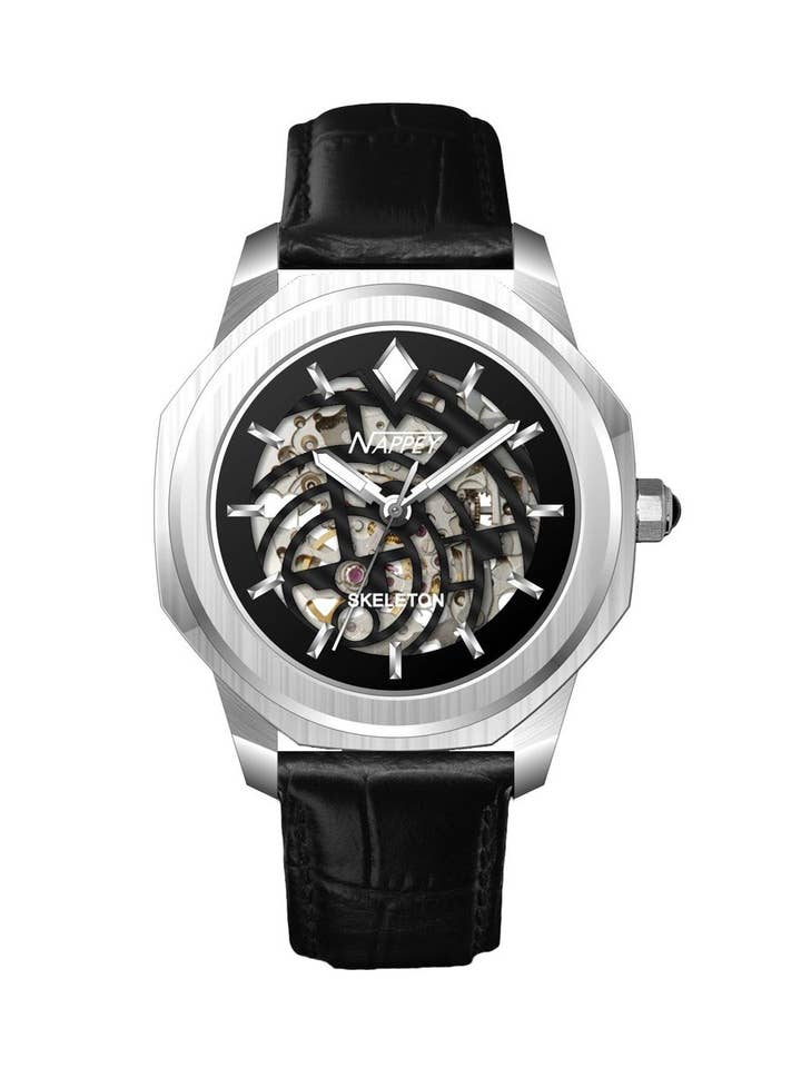 Pannolino Skeleton in pelle argentata e nera 115 x 94 x 745 per la vendita all'ingrosso da parte di Nappey