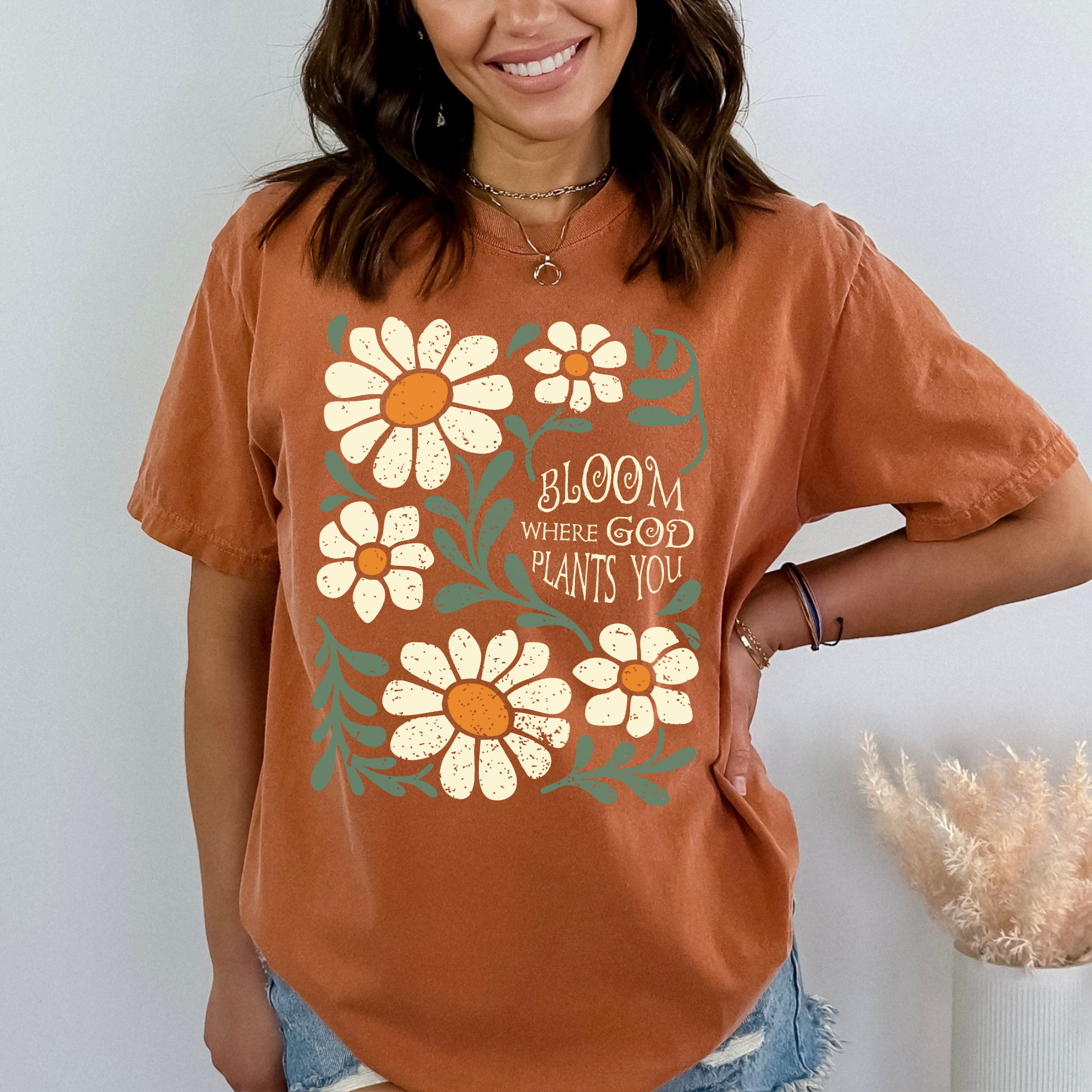 Scripted Pearl - Wholesale Screen Printed T-Shirt - Women's - Bloom Where God Plants You Comfort Colors Christian T Shirt4